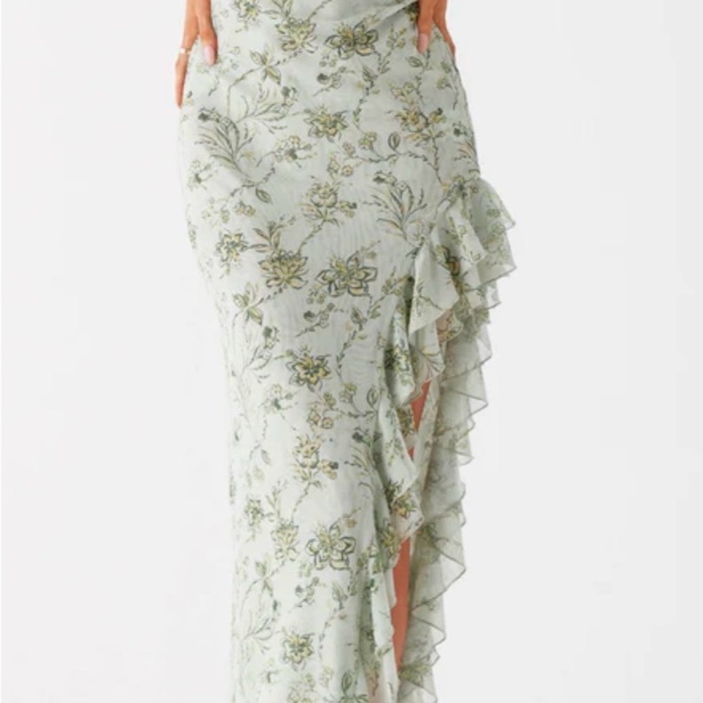 Peppermayo Asymmetrical Skirt in Soft Green Floral